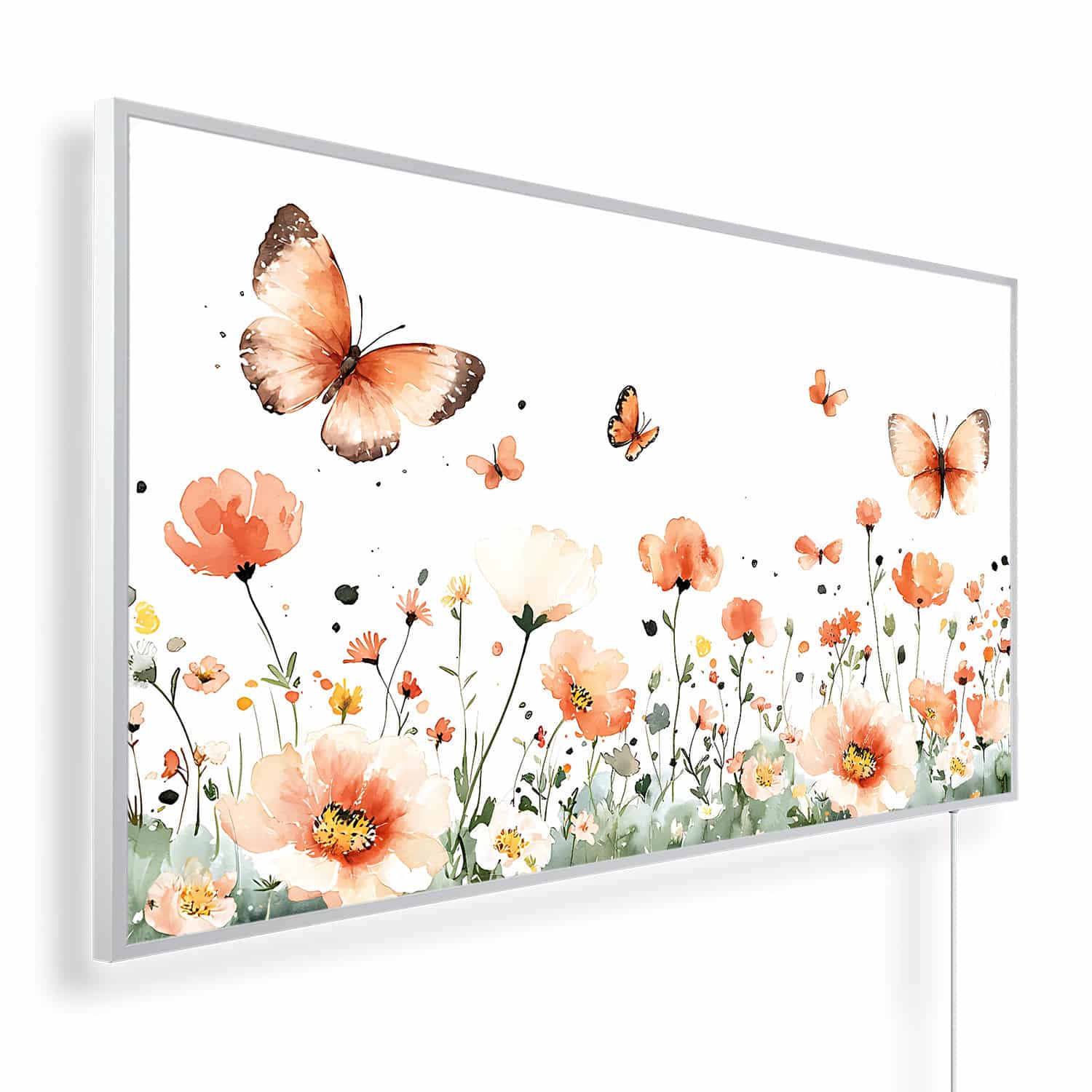 Aquarel van klaprozen en vlinders | 450 tot 1200 Watt | Witte of zwarte lijst