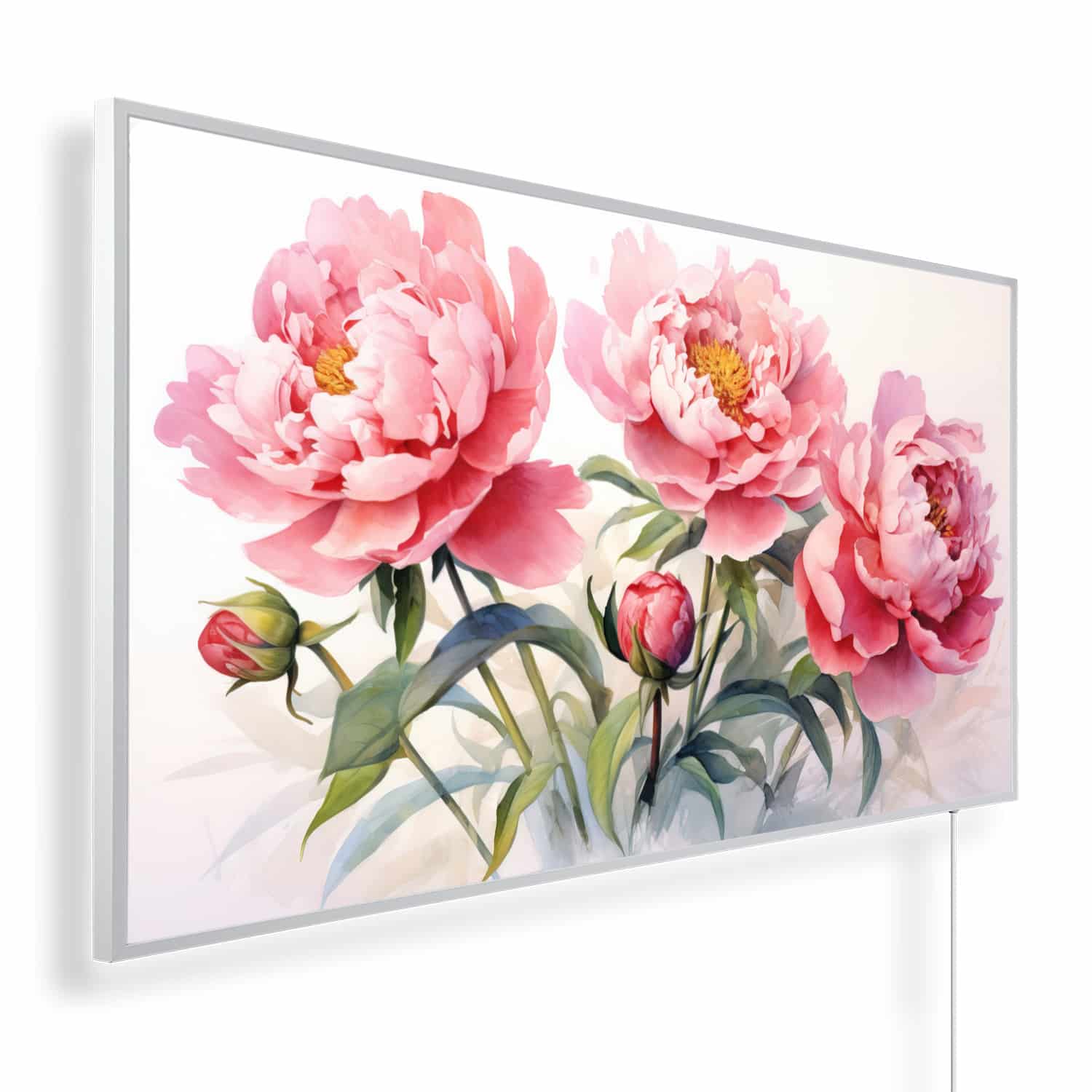 Aquarel roze pioenrozen | 450 tot 1200 Watt | Witte of zwarte lijst